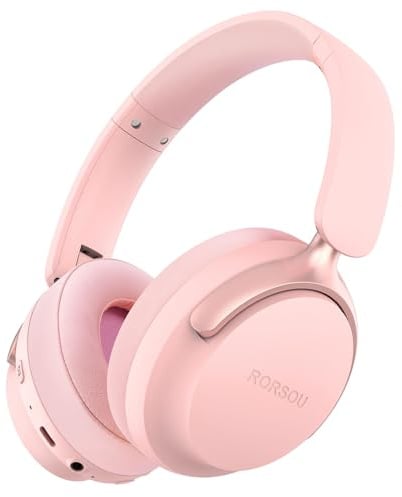 RORSOU B8 Cuffie Bluetooth su orecchio, 6 EQ modalità musicale e cuffie basse basse profonde da 50 ore con microfono, leggero Stereo pieghevole HiFi Rosa
