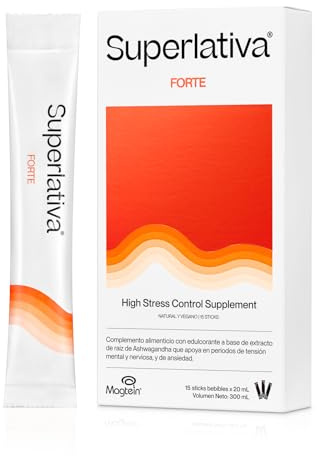 Superlativa® FORTE - Flytande anti-stresstillskott på Stick 15 x 20 ml - Med Ashwagandha Shoden®, Rhodiola och Magtein® - För Stress, Ångest, Sömn och Minne - Perfekt för yrkesverksamma och studenter