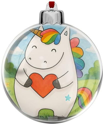 Mr. & Mrs. Panda Kunststoff Weihnachtskugel Einhorn Herz Design - Geschenk, christbaumkugel, böse, weihnachtsbaumkugeln, Freundin, Plastik, weihnachtskugeln, Einhörner, baumkugeln, Lustig, Deko