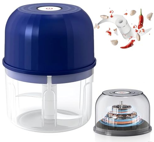 Blender Mini Électrique Mixeur, 2025 Nouveau Zerkleinerer Küche Elektrisch Blender Mixeur Limbe à Trois Feuilles, Zwiebel Zerkleinerer Chargement USB pour Légumes Viande Noix (Bleu)