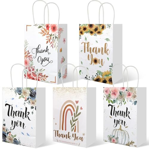 Ktxaby 20 Stück Geschenktüten mit Henkel 21 x 15 x 8 cm Papier Geschenktüten Danke Design Geschenkbeutel Klein für Kindergeburtstag Hochzeit Taufe Kommunion Party Mitgebsel Tüten für Gäste