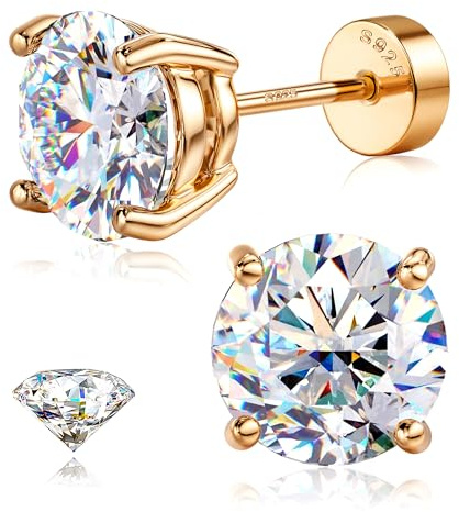 SLLAISS Boucles d'Oreilles Moissanite Femme Argent 925 | 16K Clous d'Oreilles Diamant Hypoallergénique Oreille Piercing Tragus Helix Piercing Oreille Homme 2-7.5mm Argent/Or/Or Rose