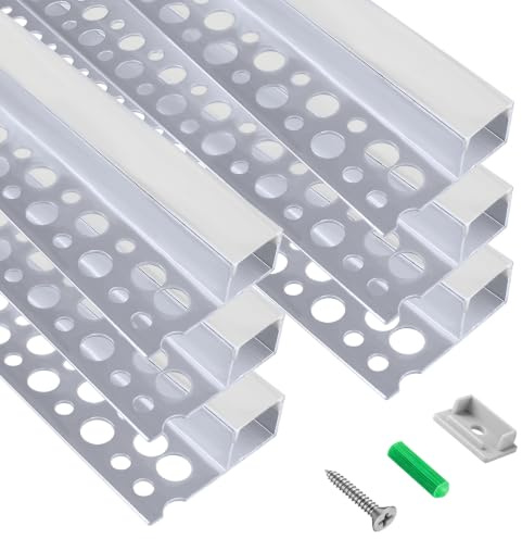 inShareplus LED Trockenbauprofil,6er-Pack, 3,3 ft/1 m, Aluminiumkanal mit milchiger Abdeckung; trimless LED-Strip-Diffusor für Unterbau, Regal, Wand, Tisch, Decke und Ecken (danbian290)