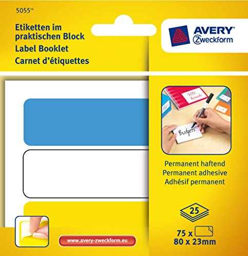 Avery Zweckform 5055 Organisations-Etiketten, zur Handbeschriftung, 80 x 23 mm, 25 Blatt/75 Etiketten, farbig sortiert
