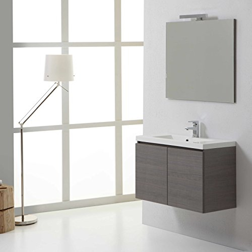 KIAMAMI VALENTINA Badezimmermöbel 80 cm Grau mit Waschbecken und Spiegel 80x70 | Manhattan