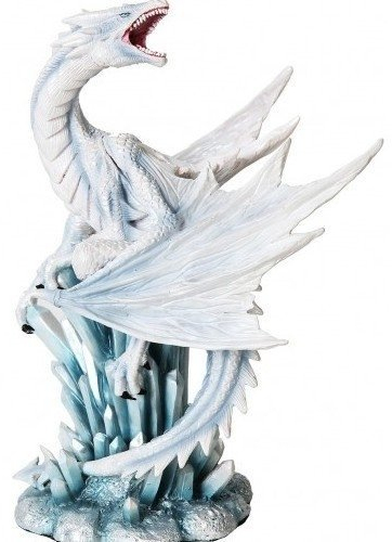 10.5 Inch White Ice Dragon on Crystal Mythological Statue Figurine by PTC