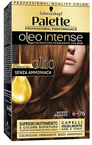 Schwarzkopf, Palette Oleo Intense, Colorazione Permanente con Olio, Tinta per Capelli, Crema Colorante Senza Ammoniaca, Copertura dei Capelli Bianchi, Tonalità 6-76 Rosso Ramato