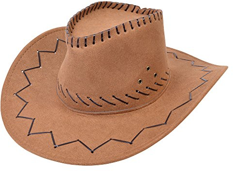 Bristol Novelty BH425 Cowboy Hat Leather Stitched Brown, Unisex-Adult, One Size