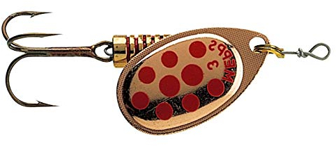 Spinner aglia cuillère de pêche decoree à pois taille 3–spinner cuivre/rouge