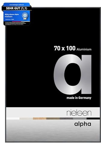 nielsen Bilderrahmen, 70 x 100 cm, Aluminium, Dunkelgrau glanz, Posterrahmen zum Aufhängen im Hoch- & Querformat, Echtglas, Alpha