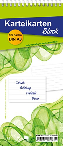 RNKVERLAG 125080 - Karteikartenblock liniert, mit 120 DIN A8 Karteikarten, weiß