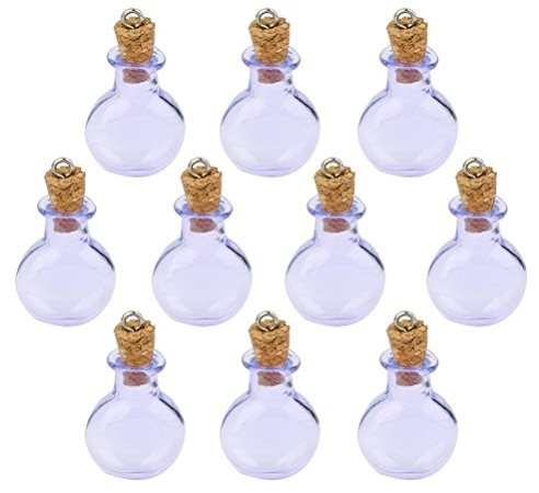 FENICAL 10pcs Mini Tiny Purple Glass Cork Bottles Round Flat Vial Wishing Bottle DIY Pendants for DIY, Arts Crafts, Projects, Decoration, Party Favors