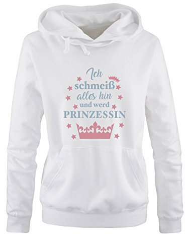 Comedy Shirts - Ich schmeiß Alles hin und werd Prinzessin - Krone - Damen Hoodie - Weiss/Eisblau-Rosa Gr. S