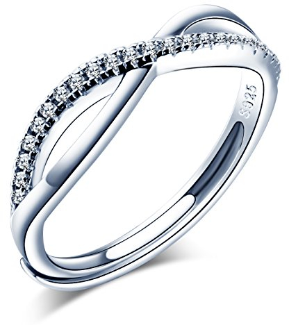Unendlich U Fashion Unendlichkeit Liebe 925 Sterling Silber Zirkonia Band Offener Ring Verlobungsring Trauring Verstellbar Größe 51 bis 57, Silber
