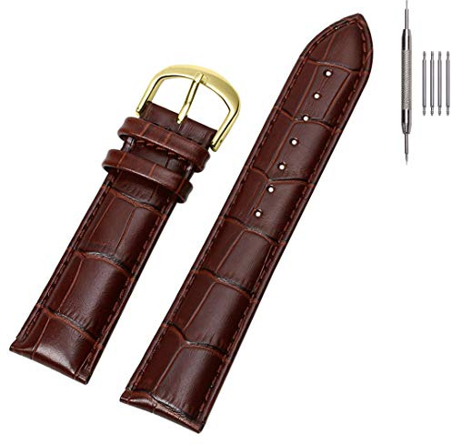 EACHE 18mm Croco Brown Leather Watch Bands, Classical Genuine Leather Watch Strap for Men Women Dark Brown With Gold Buckle