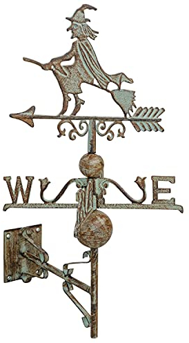 aubaho Nostalgie Wand Wetterhahn Hexe Garten Dekoration Windrad Eisen Wetterfahne grün