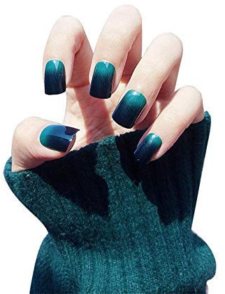 Short False Nails Press On Nails for Women Fake Nails Full Cover Acrylic False Nail Tips with Glue Sticker On Artificial Fingernail Tips 24pcs