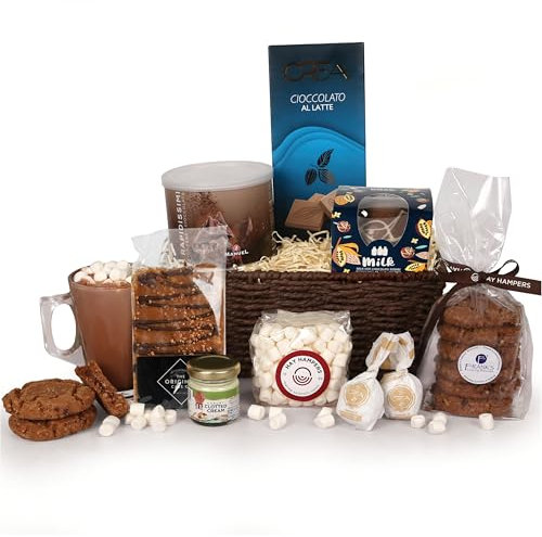 Hot Chocolate Gift Hamper - Drinking Chocolate, Mini Marshmallows, Clotted Cream, Biscuits & Chocolate Treats - Birthday Present for Women, Movie Night Treat, Thank You Gift for Men - by Hay Hampers