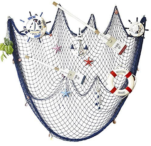 AOFOX Dekoratives Fischernetz Dekor, Mittelmeer Pirat Strand Thema Partydekorationen (Blau, 2M x 4M)