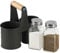 Glass Salt and Pepper Shaker Set with Metal Tin Storage Holder
