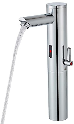 HHOOMMEE Automatic Touchless Bathroom Sink Faucet Tall Body Motion Activated Sensor Hands Free Commercial Brass Faucets Adjustable Cold Hot 1 Hole Single Handle Basin Vessel Auto Water Mixer(Chrome)