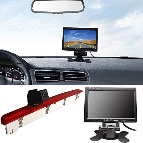 【Rückfahrkamera Transportster + 7 Zoll TFT LCD Bildschirm Auto Monitor】 Bremsleuchte Auto Dach Rückfahrkamera für VW T6 Transporter Business mit Heckklappe dritte 3.Bremsleuchte (1 door) ab 2016 Bj
