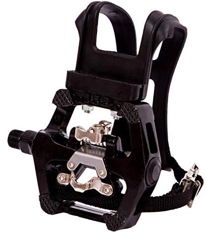 COZYROOMY SPD pedals - Hybrid pedal with clips and straps, Suitable for indoor exercise bikes, Spin Bike and all bikes with 9/16 axles. 6 Month Warranty.
