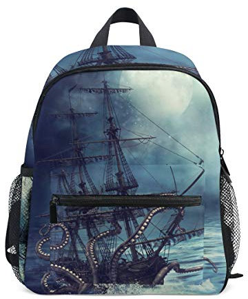 BKEOY Kinder Rucksack Kraken Piratenschiff Kleinkind Schule Buch Tasche Daypack