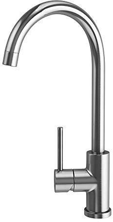Kibath 407161 Grifo Monomando de Cocina Fregadero Vel de caño Alto. Diseño Redondo Fabricado en latón con Acabado en Acero Cepillado Anti-Huellas. Altura Total 36,5 cm. Repuestos garantizados
