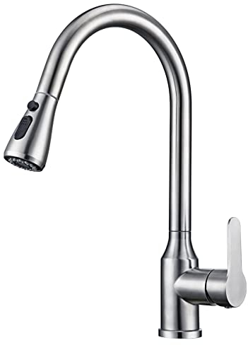 SADALAK Kitchen Tap with Pull Out Spray, Kitchen Mixer Tap 360° Swivel Kitchen Faucet Lead-Free Stainless Steel Flexible Kitchen Sink Single Handle Tap with UK Standard Fittings
