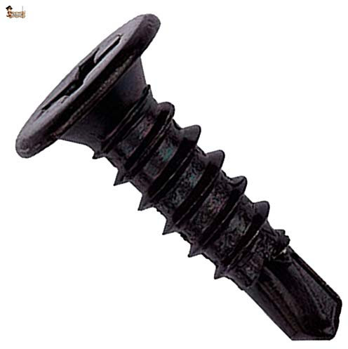 BricoLoco Tornillo roscachapa autotaladrante negro, blanco o cincado. Cabeza extra plana. Punta broca. Para metal, panel… (100 uds. 4,2x23 Negro)