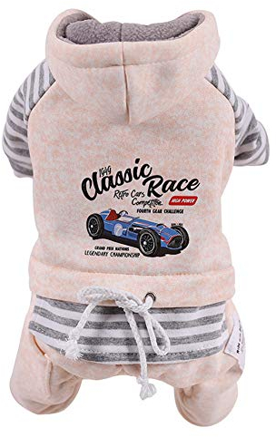 YAOTT Hunde-Wintermantel, Hund Schneeanzug Overall mit Fleece-gefüttert, Verstellbarer Kordelzug, Kapuze und Vier Beinen, Warme Pullover Haustierbekleidung Rosa XL