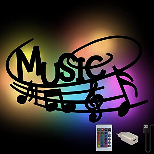 Namofactur Musiknoten Wanddeko Farbwechsel Wand-Lampe Holz Licht Geschenkidee für Musiker I USB + Fernbedienung