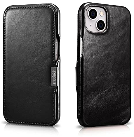 Mobiskin Hülle kompatibel mit Apple iPhone 13 (6,1 Zoll), Handyhülle mit echtem Leder, Case, Schutzhülle, dünne Handy-Tasche, Slim Cover, Vintage Schwarz