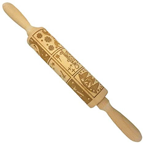 unknowns Holz Teigroller, 3D Nudelholz mit Krippe Christus Motiv, Nudelholz für Küchen, Backen, Gebäck, Cookie, Geschenk - 35cm