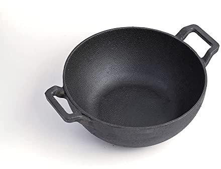CRAFTING LOVE A Natural Cookware Cast Iron Deep Kadai for Cooking- Induction Safe & Pre-Seasoned-(10 Inch, 3.44 Kg)