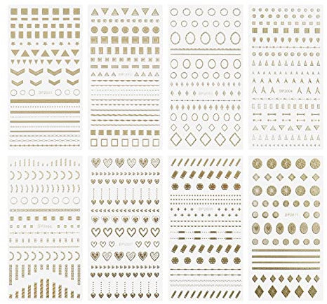 eMagTech 8 Sheets 3D Metallic Nail Stickers Self-Adhesive Nail Sticker Geometric Nail Art Sticker Lines Nail Striping Tape for Women Girls Nail DIY Decoration