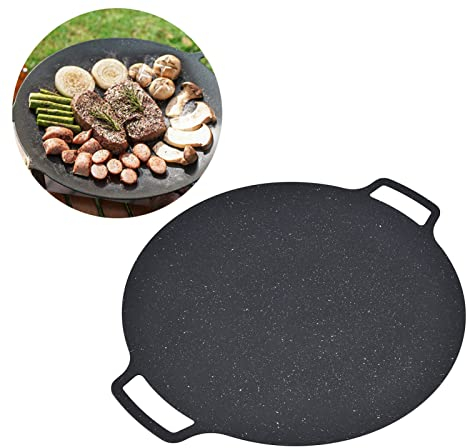 TOPINCN BBQ Grill Pan, Korean BBQ Grill Pan Iron Nonstick Round Grilling Tray BBQ Cast Iron Grill Pan for Outdoor Pork Belly Pancakes (41CM)