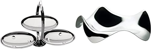 Alessi Anna Gong AM37 Etagere, Edelstahl, 3,2 x 21 x 5,8 cm, Einheiten, 1.0 & PG02 Löffelhalter, Edelstahl 18/10 glänzend poliert, 6.5 x 12.5 x 15 cm