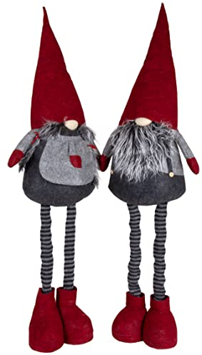 Christmas Paradise Deko Weihnachts-Wichtel Ausziehbare Beine 45-65cm (75-95cm) im 2er Set Gnom Rot-Grau 2 Designs