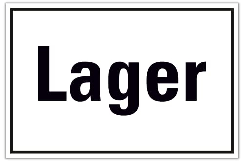 Schild Lager 20cm x 30cm Aus Robustem PVC - Stoß- und Kratzfest in Weiß/Schwarz - Hinweisschild Mit UV-Schutz und Selbstklebender Rückseite