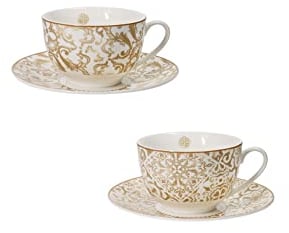 BRANDANI - Set 2 Pezzi Tazza Thè Excalibur cm 7,5 Tavola Natalizia Porcellana 51043