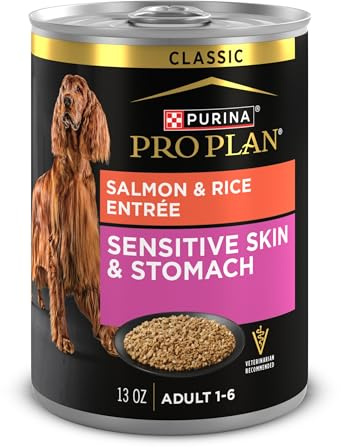 Purina Pro Plan Sensitive Skin and Stomach Dog Food Wet Classic Pate Salmon and Rice Entrée - (Pack of 12) 13 oz. Cans