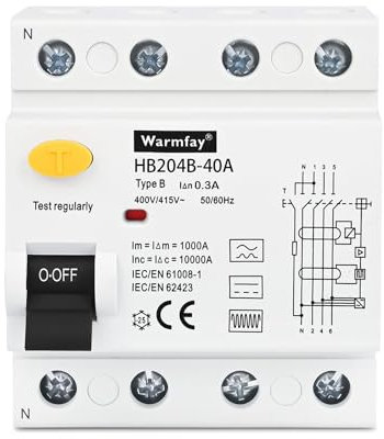 Warmfay Interruptor de corriente residual FI RCD tipo B 40A 300 mA Allstromsensitiv 4 pines