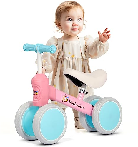 Hello-5ive Laufrad für Babys, für drinnen und draußen, ohne Pedale, für Jungen und Mädchen im Alter von 1–3 Jahren, tolles Geschenk (rosa und blau)