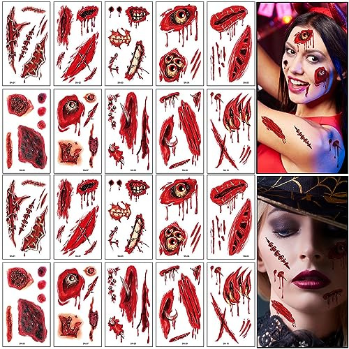 BOOSHMall Halloween Tattoo Gesicht, Narben Tattoo, Zombie Scars Tattoos Aufkleber, Gefälschte Blutstich Narbe Schorf Dekoration Halloween Cosplay