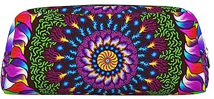 Dehiwi Kaleidoskop Mandala Federmäppchen Wasserdicht Niedlich Leder Bleistift Tasche Reise Kosmetik Make-up Tasche Organizer Stifthalter für Büro Make-up, silber, Einheitsgröße, Taschen-Organizer