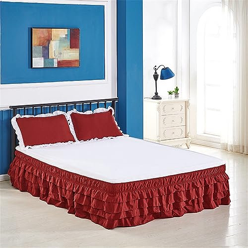 Surwin Cache-Sommiers Jupe de lit à Volants Élégant Jupe de Lit Élastique Robuste et Microfibre Style Enveloppant Facile a Mettre et à Enlever Jupe de lit Décorative (100x200x45cm,Rouge)