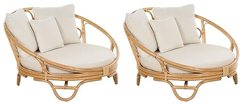 Beliani Garten Sonneninsel 2er Set Rattan natürlich Auflagen beige Loungemöbel Rossano