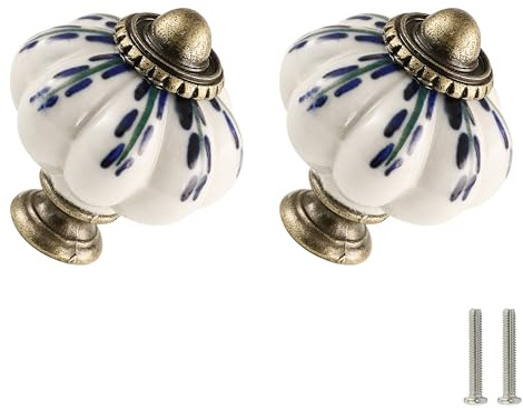 Zernmiarder Elfenbein Kürbis Knöpfe 6er-Pack Keramik Schrankknöpfe Vintage Schubladenzügen - Antiker Kommode Zug mit Schrauben - Blauer Willow Blatt